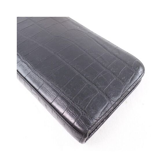 Pre Loved Saint Laurent Crocodile Zip Wallet Leather ZipAround Women Black - Picture 5 of 8